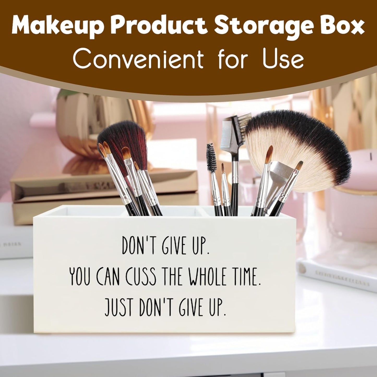 Funny Motivational Pen Holder for Desk, Humorous Inspirational Gifts for Coworkers Friends Women Men, Don't Give Up Funny Wooden Pen Pencil Holder Organizer for Office Desk Accessories