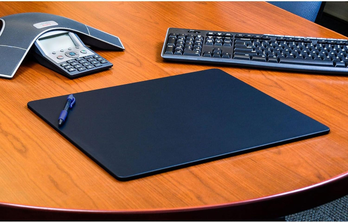 Dacasso 17" x 14" Navy Blue Leatherette Luxury Conference Table Pad - Desk Blotter for Writing - Boardroom Organization & Executive Desk Decor