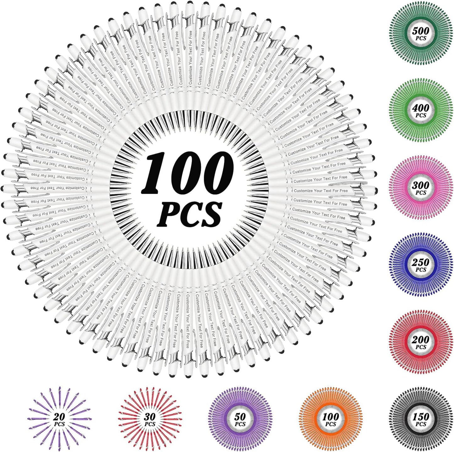 Max 500 Pcs Personalized Pens Bulk, Custom Pens with Free Engraving, Customized Stylus Tip Ballpoint Pen with Your Name Massage Text for School Office Business Graduation Anniversaries-100 Packs