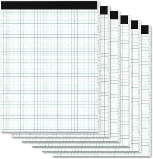 Graph Paper Pads 8.5 x 11, 6 Pack, 4x4 Blue Quad Grid Paper Pad, White Quadrille Pad 8-1/2" x 11", Easy Tears Off, Grid Notebook 8.5 x 11, White 70 GSM Graft Paper, 30 Sheets/Pad