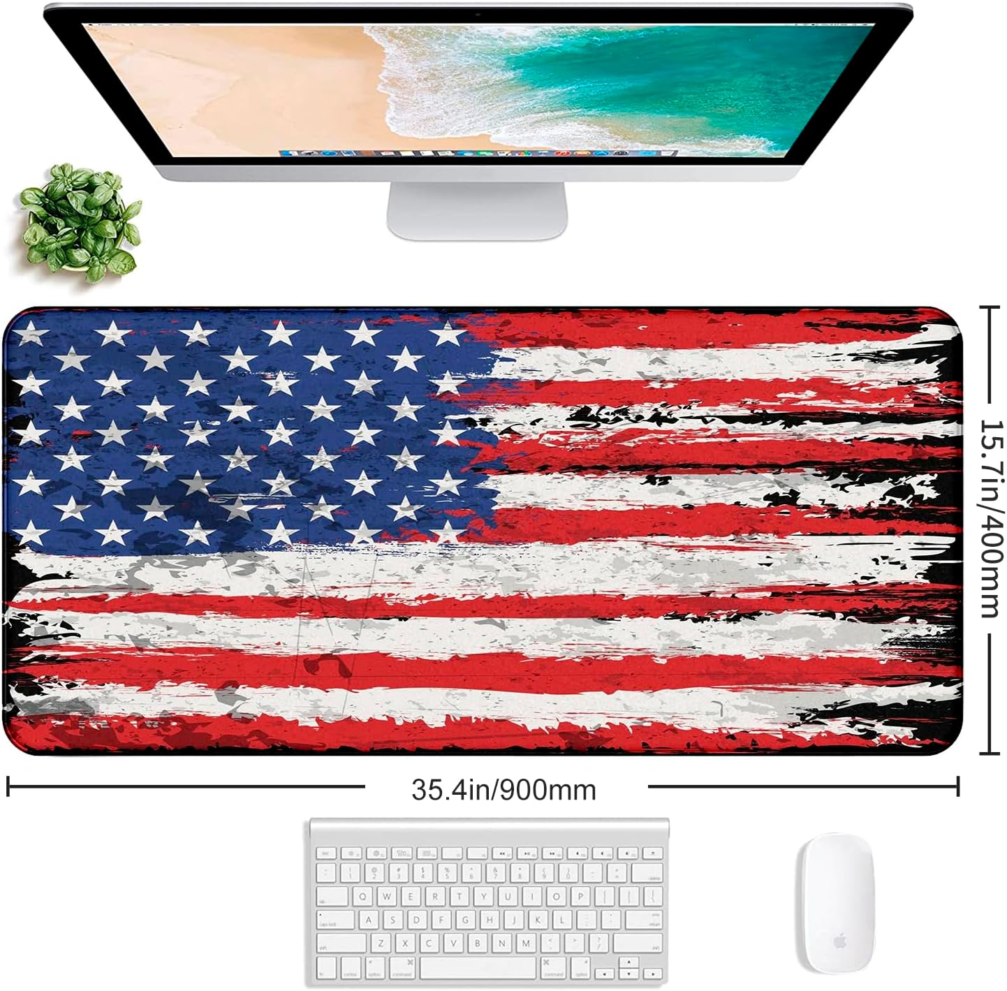 Oversized American Flag Computer Desk Pad, Non Slip Keyboard Pad, Custom Thick Seam Edge Office and Home Mouse Pad 35.4 x 15.7 Inches