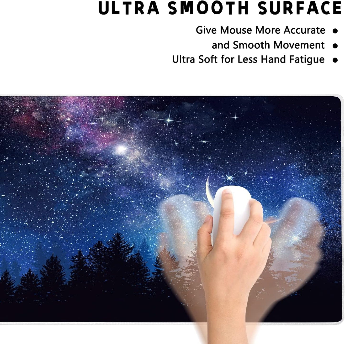 Extended Large Gaming Mouse Pad Starry Sky in The Forest XXL Size Keyboard Mouse Mat Desk Pad with Non Slip Rubber Base Stitched Edges Office Decor for Women Girls Men,35.4 x 15.7inch