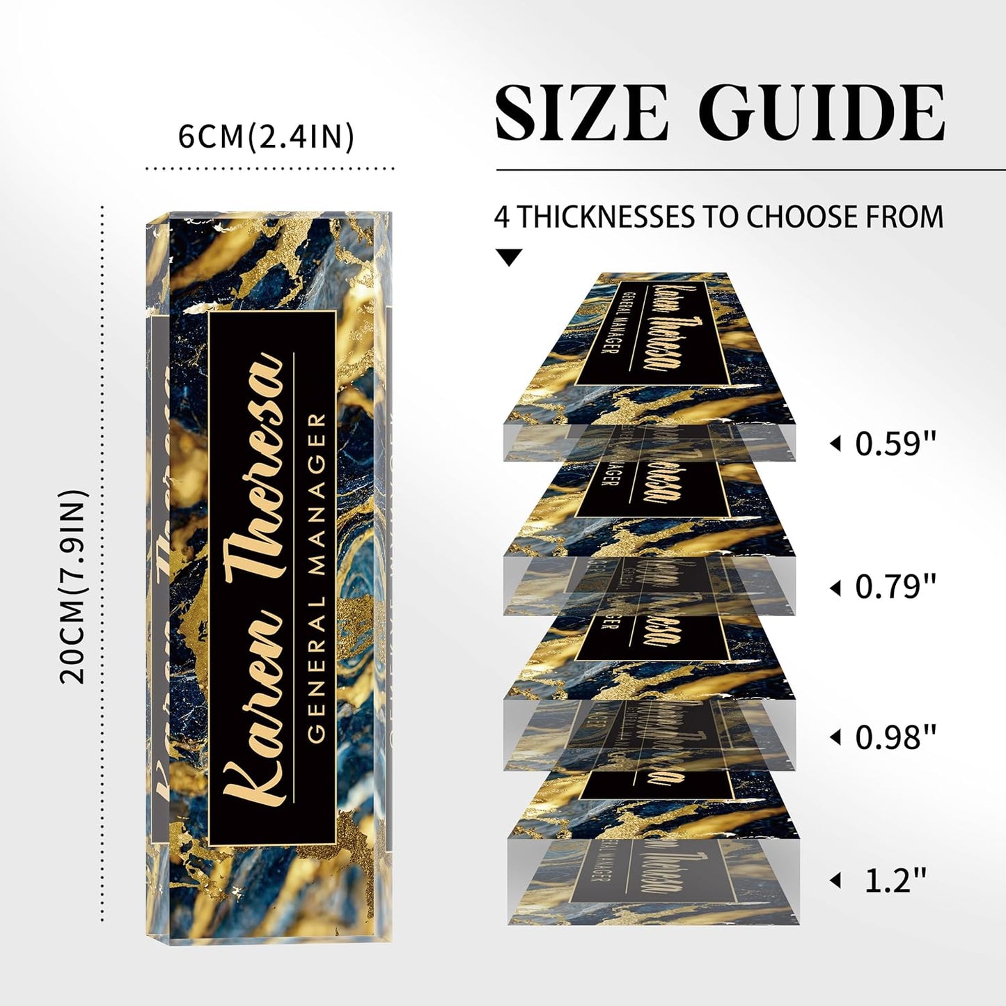 Custom Office Name Plate, Personalized Gifts for Men, Appreciation Gifts for Employees - Office Desk Accessory (Black Gold Marble)