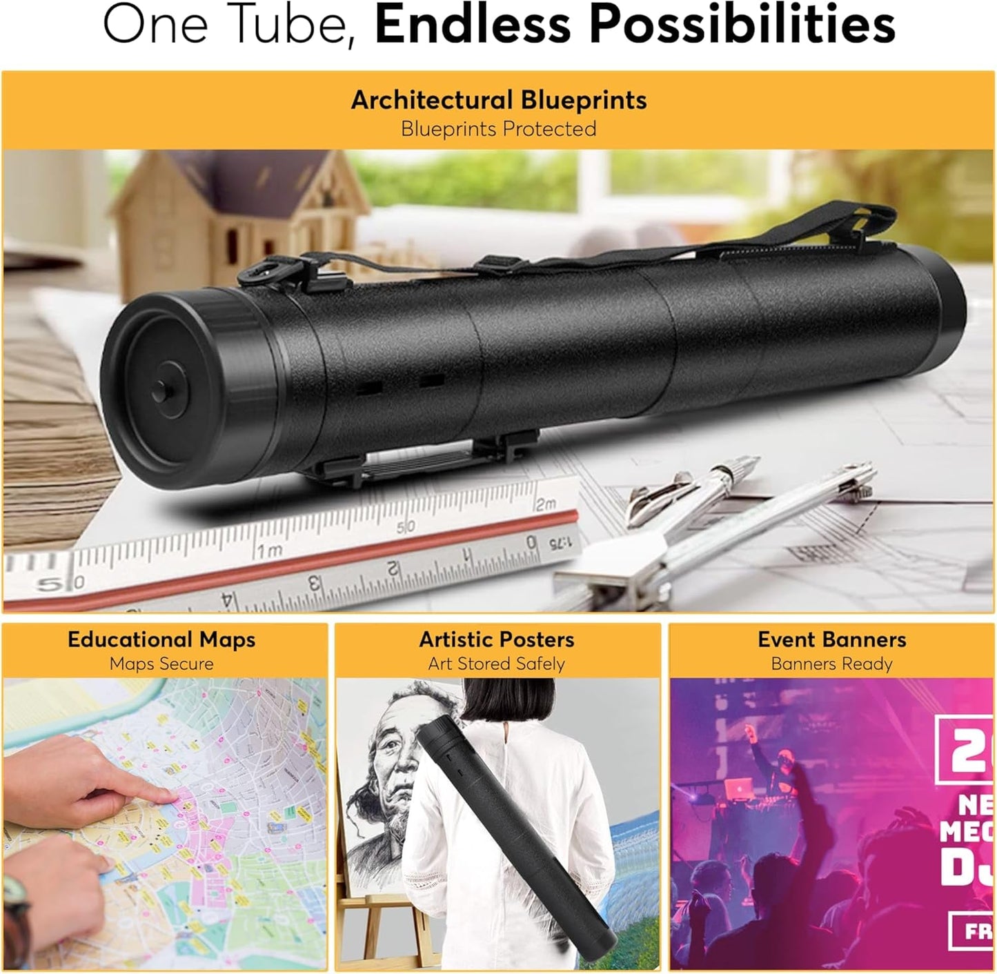 Extendable Poster Tubes For Storage - Blue Print, Mailing Tube, Arrow Tube, Art Carrying Case, Paper Tubes, Paint Tube Storage, Poster Bag, Packing Tubes, Drawing Case, Map Storage, Organizer