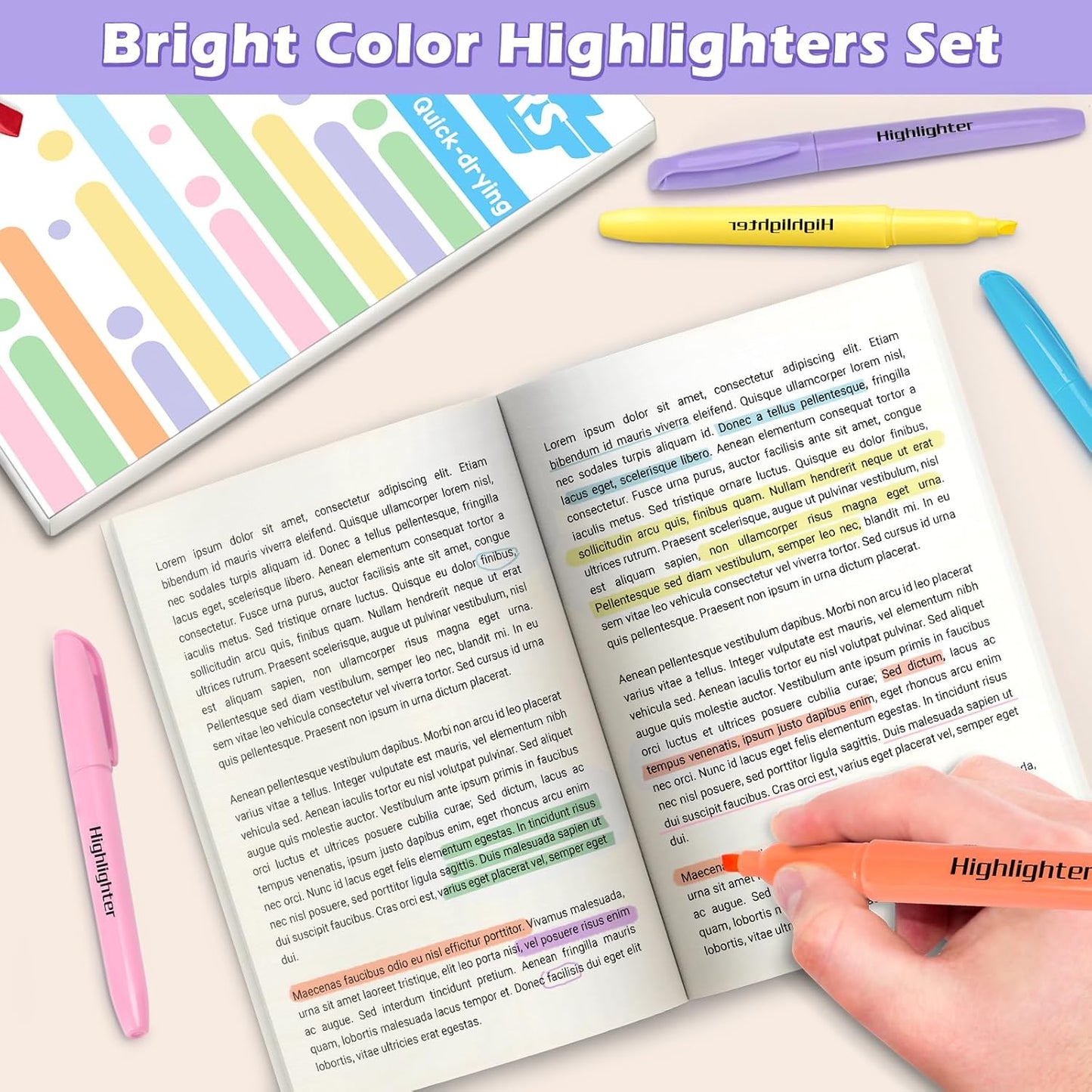 V-Opitos 30 Pack Highlighter in 6 Pastel Colors, No Bleed Highlighters, Bright Highlighters with Soft Chisel Tips, Ideal for Office and School Supplies