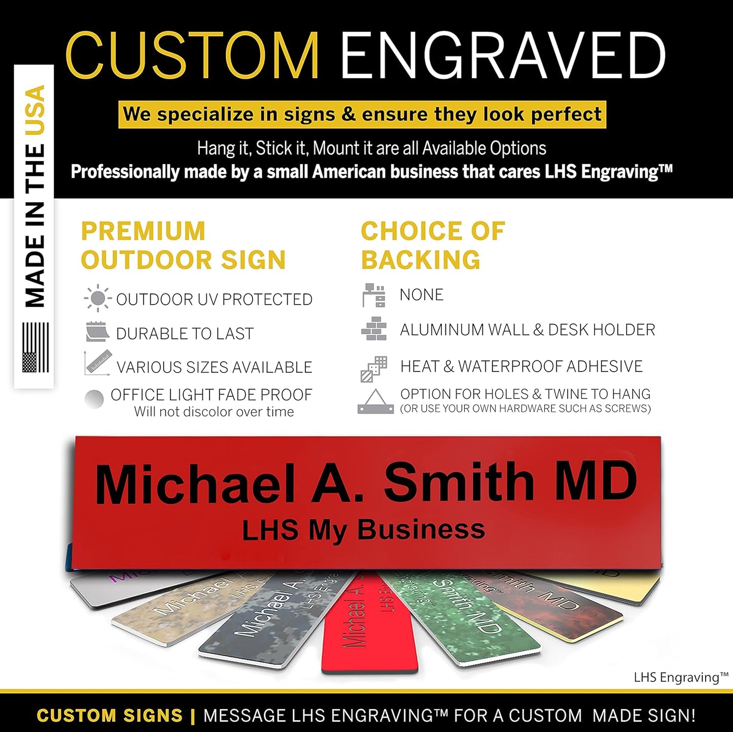 Engraved Custom Door Plate Red Plastic Office Door Sign with Black Letters - Made in USA 2x10 B14