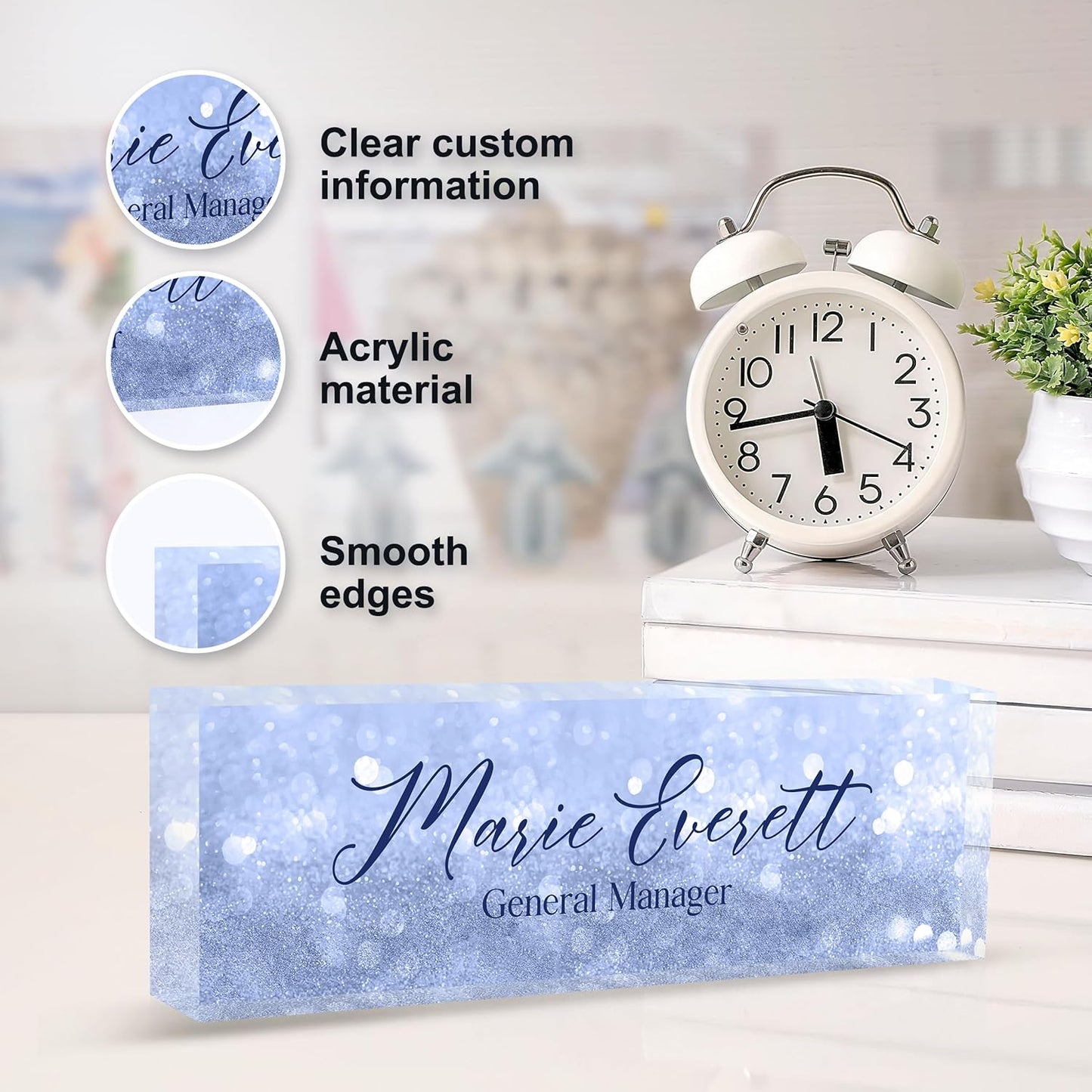 Custom Name Plate for Desk | Personalized Desk Name Plate | Personalized Boss Employee Appreciation Gifts | Acrylic Name Plate Office Desk Accessories (A-Blue Quartz)
