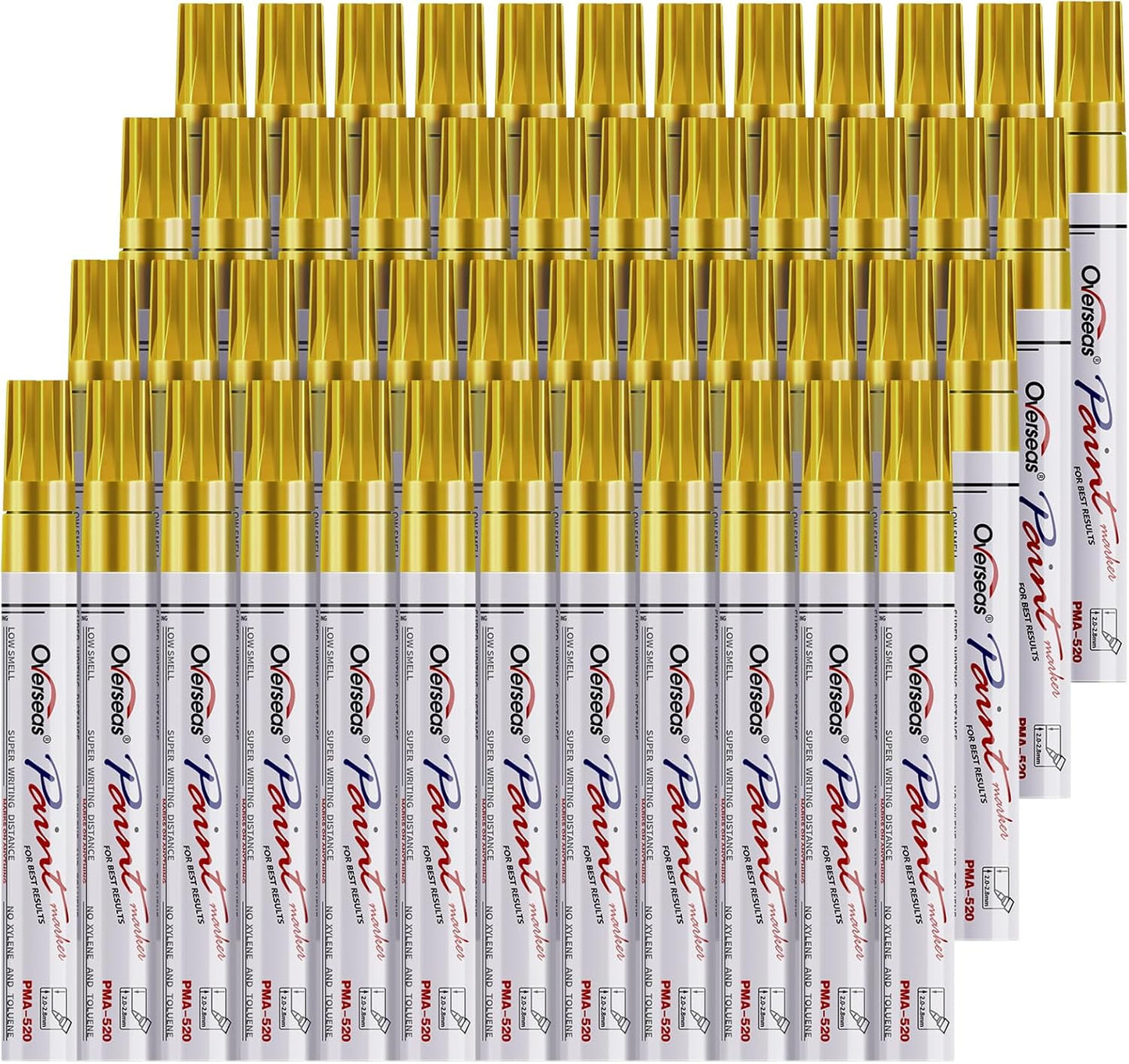 Overseas 48 Gold Paint Pens, Oil Based Permanent Markers Set - Quick Drying, Waterproof, Fade-Resistant, Medium Tip Paint Markers Bulk for Wood, Metal, Rock, Ceramic, Plastic, Canvas, Glass, Rubber