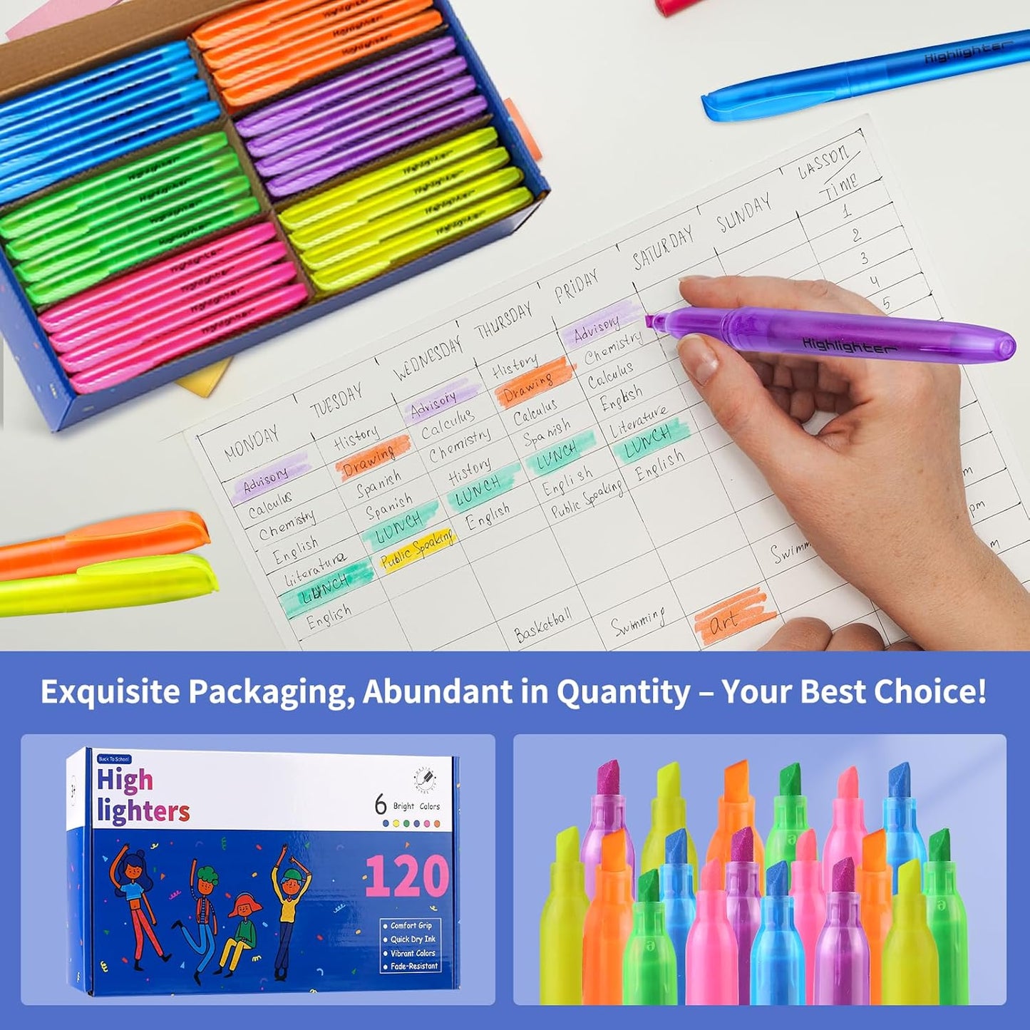 Highlighters Assorted Colors, 240 Pack Highlighters Bulk : No Bleed & Dry-Quickly, Highlighter Set : Chisel Tip & 6 Bright Colors, Highlighter Markers for school | college | office supplies