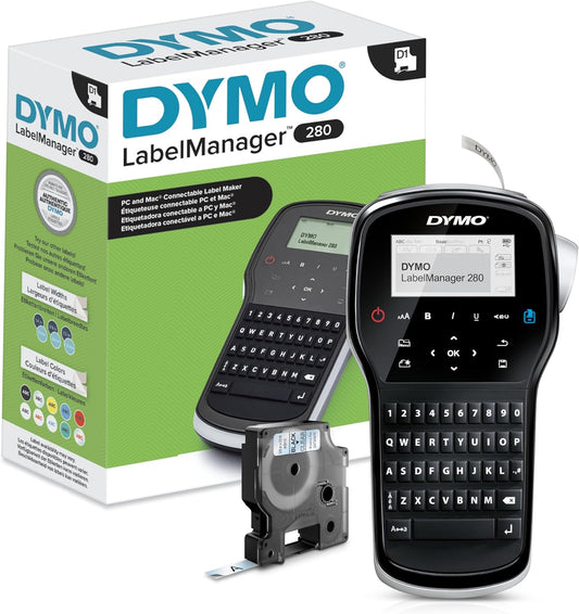 DYMO Label Maker LabelManager 280 Rechargeable Portable Label Maker Easy-to-Use One-Touch Smart Keys QWERTY Keyboard PC and Mac Connectivity For Home & Office Organization