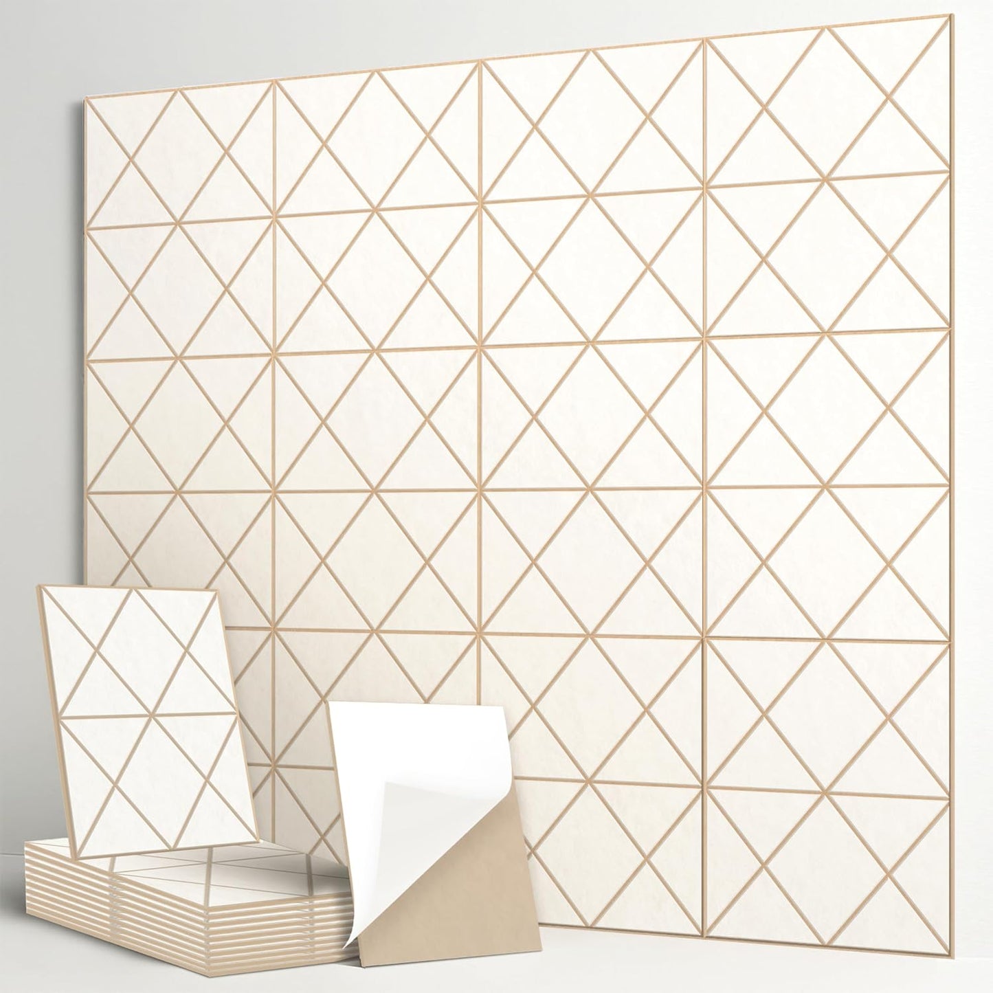 12-Pack Acoustic Panels, 16"x12"x0.4" Large Acoustic Wall Panels, Self-Adhesive Sound Absorbing Panels for Recording Studios & Offices, White+Camel Decorative Acoustic Panels