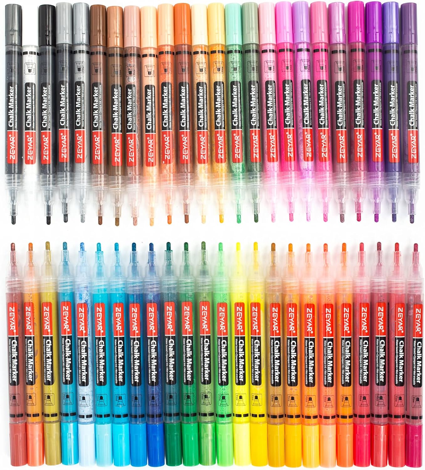 ZEYAR Liquid Chalk Marker, Wet Erase Marker, Water-Based Opaque Ink, Fine Tip for Detailed Drawing, Writes on Nonporous Chalkboards, Bistro Boards, Windows, Plastic and more (48 Full Colors)