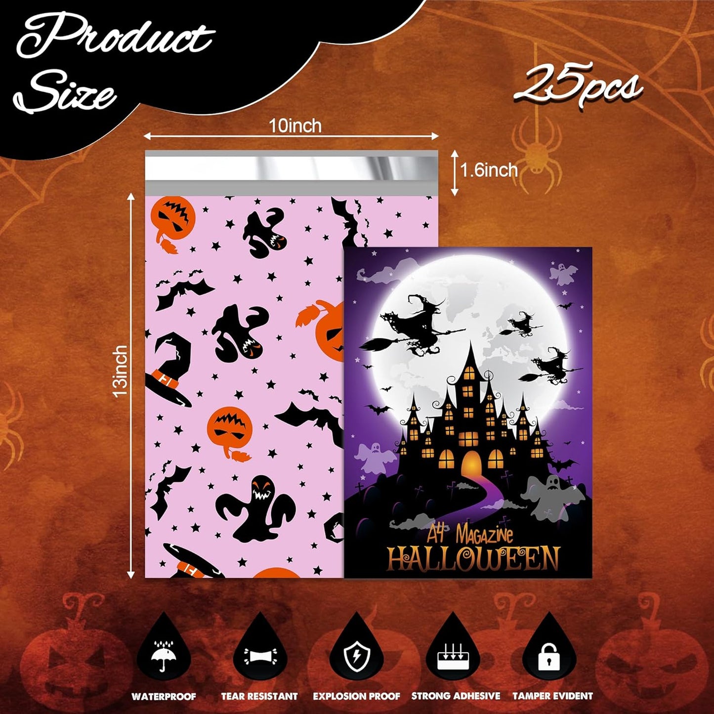 Halloween Poly Mailer 10x13 Inch 25 Pcs, Waterproof Shipping Bags for Clothing, Tear-Resistant Mailier Bags, Strong Mailing Bags with Self-Seal - Purple