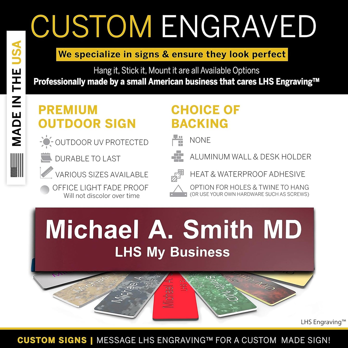 Engraved Custom Door Plate Burgundy Plastic Office Door Sign with White Letters - Made in USA 2x12 B26