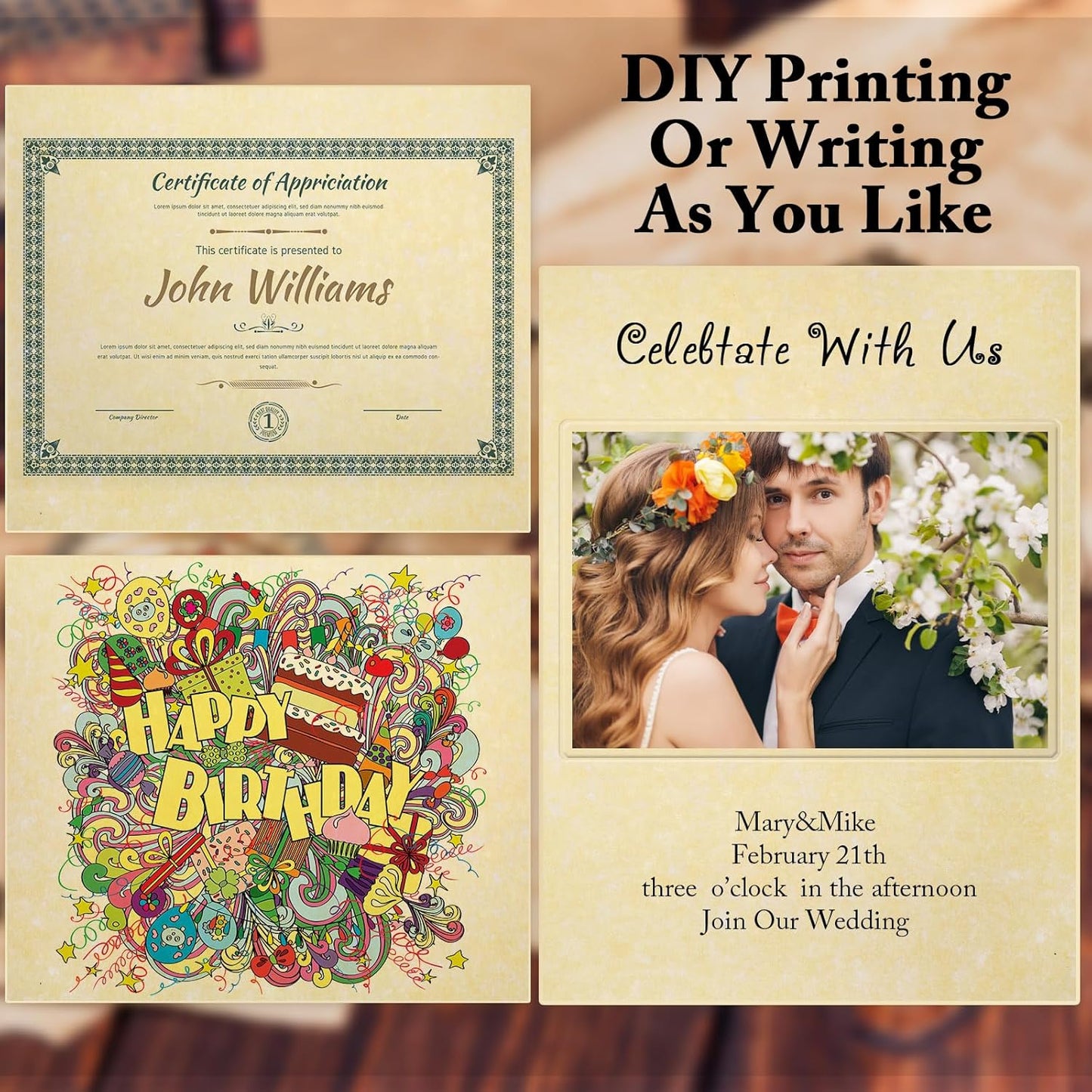 Epakh 100 Pcs Old Age Parchment Paper 8.5 x 11 Inch Standard Letter Vintage Colored Old Parchment Semblance Double Side Printing Paper (Light Beige)