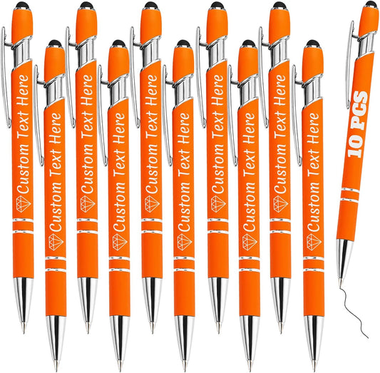 Personalized Pens Bulk 10 with Name Custom Engraving Ballpoint Pens with Stylus Tip Customized Smooth Writing Pens Personalized Gifts for Anniversary Birthday or Graduation(Orange,Black Ink)