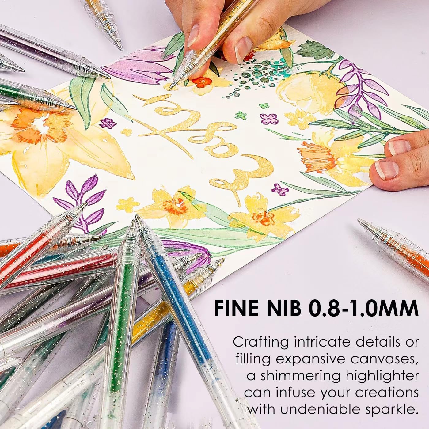 Glitter Gel Pens 18 Colors, Metallic Vibrant Sparkle Gel Pens for Coloring, Retractable Sparkle Glitter Pens for Adults,Colored Gel Pens for Adult Coloring Books and Drawing