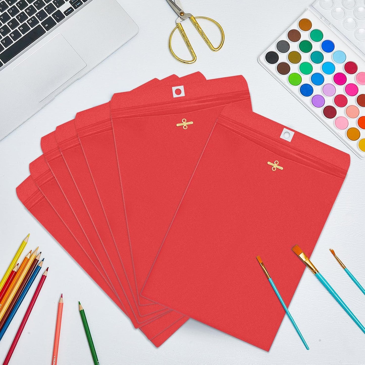 Geyee 100 Pcs Clasp Manilla Envelopes 9 x 12 Inch Gummed Colored Envelopes for Storing or Mailing for Home Office Business Supplies(Red)