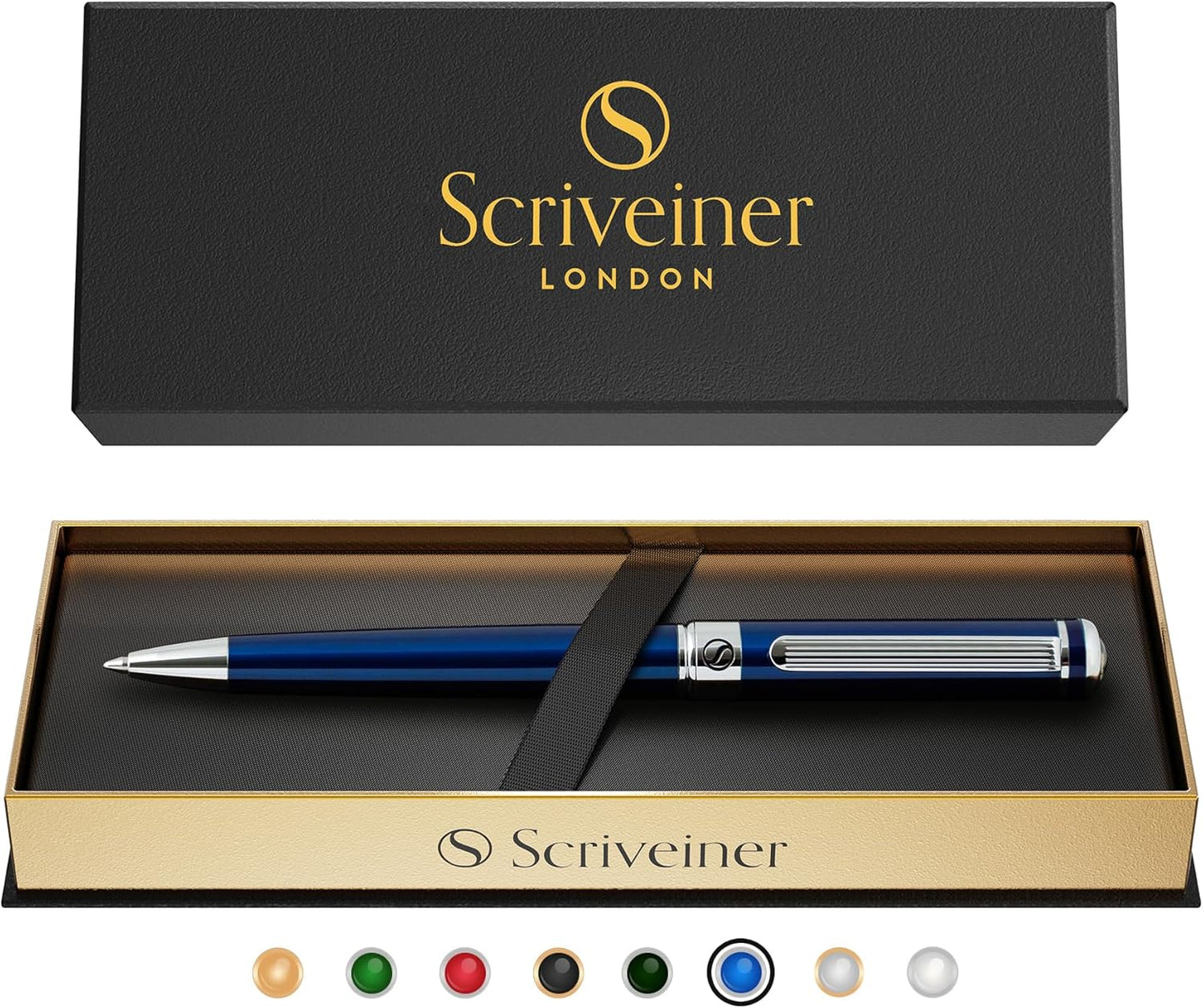 Scriveiner Midnight Blue Ballpoint Pen - Stunning Blue Lacquer Luxury Pen, Chrome Finish, Schmidt Black Refill, Best Ball Pen Gift Set for Men & Women, Professional Executive Office, Nice Designer Pen