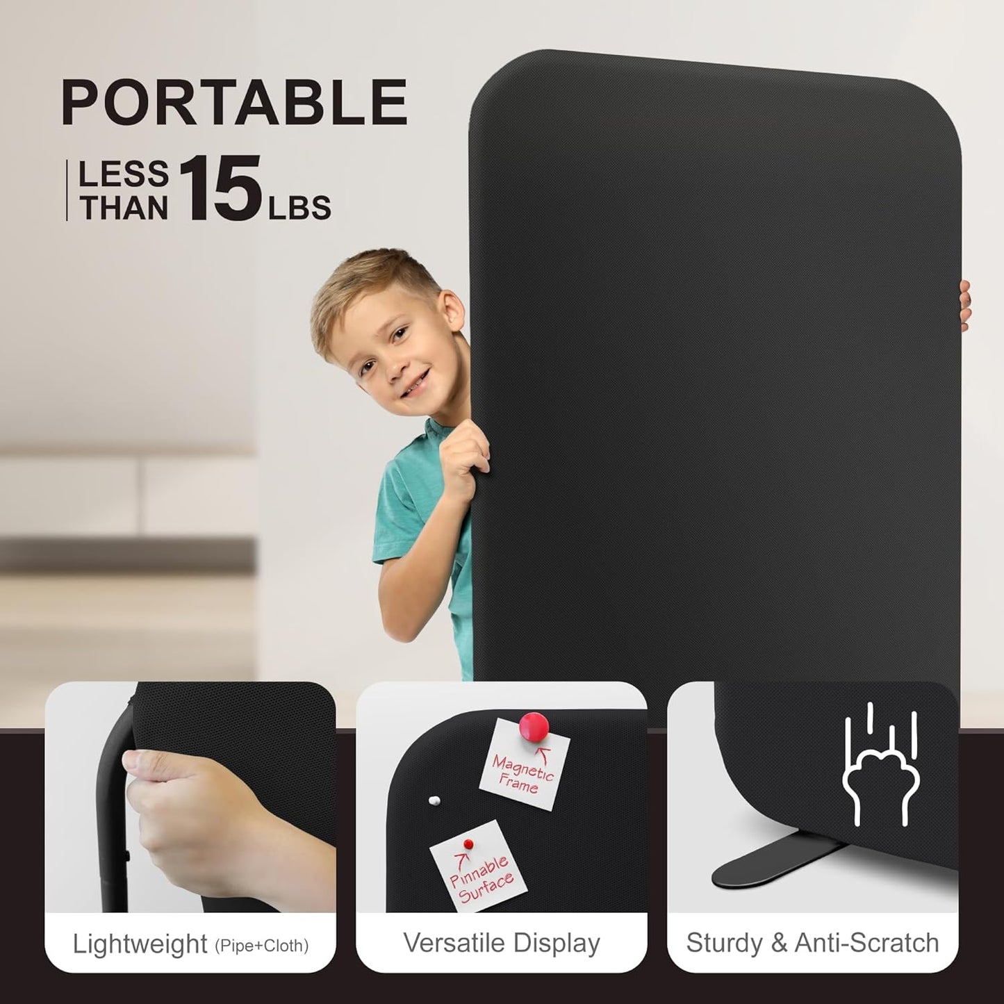 DECOLAB Room Partition Panel, Freestanding Portable Privacy Cubicle Partition for Offices, Classroom, Studio, Healthcare, Workspace, Scratch Resistance, 29"x65" Midnight