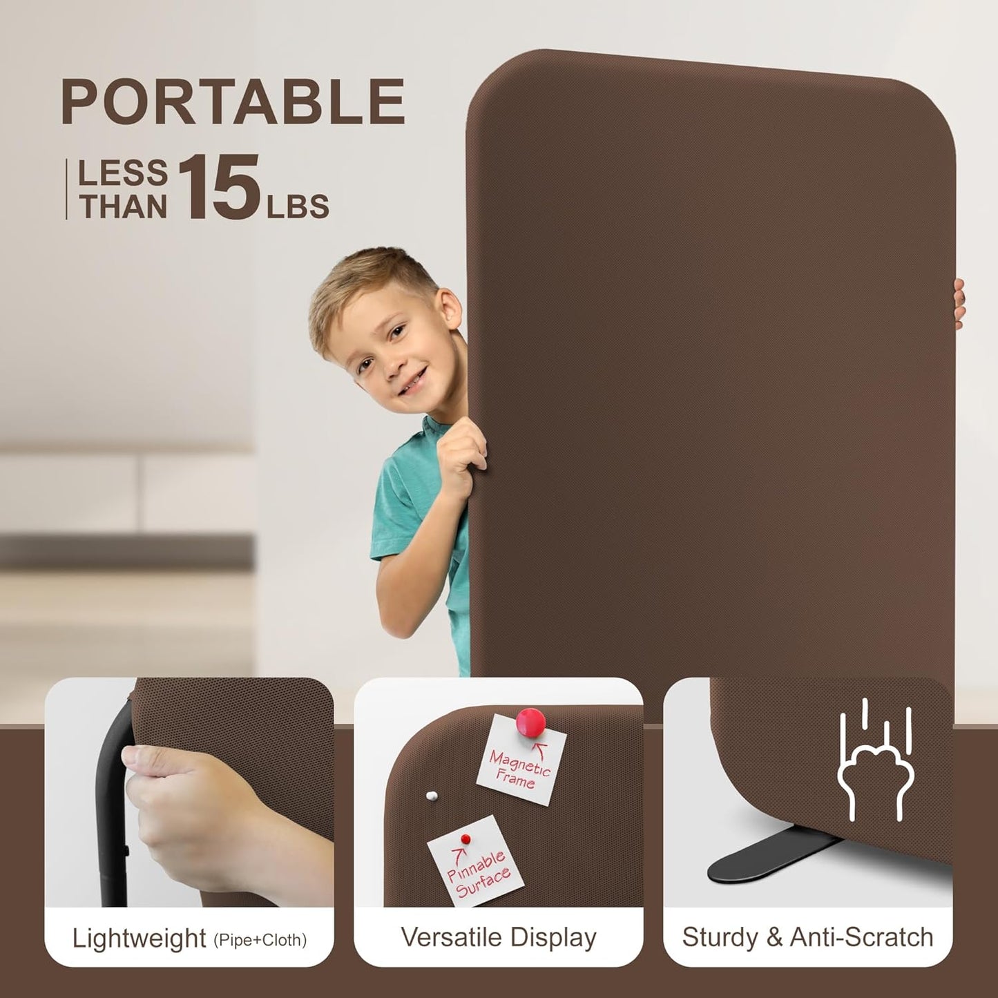 DECOLAB Standing Room Partition, Portable Divider Panel Wall for Home, Office, Classroom, Studio, Bedroom, Dressing Room, Scratch Resistance, 29"x65" Caramel