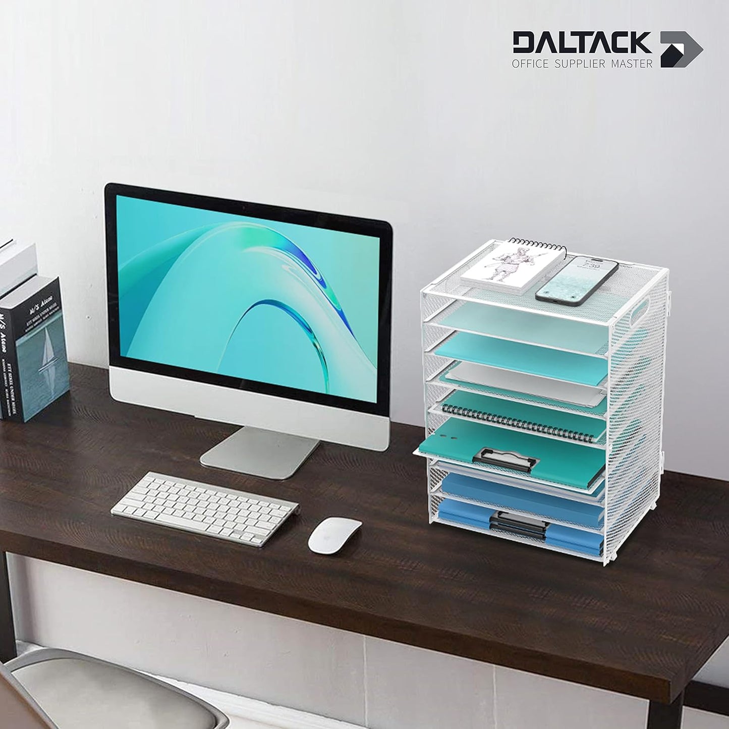DALTACK 9-Tier Paper Letter Tray Desk Organizer with Handles, Mesh File Holder Organization, Paper Sorter Desk Organizer for Office Home School, White 2 Pack