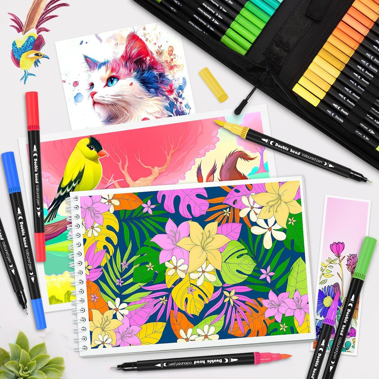 120 Colors Dual Tip Art Markers Pen for Adult Coloring Books No Bleeding, Artists Fine & Brush Tip Drawing Markers Pens for School, Journaling Painting Calligraphy Lettering Supplies for Adults Kids