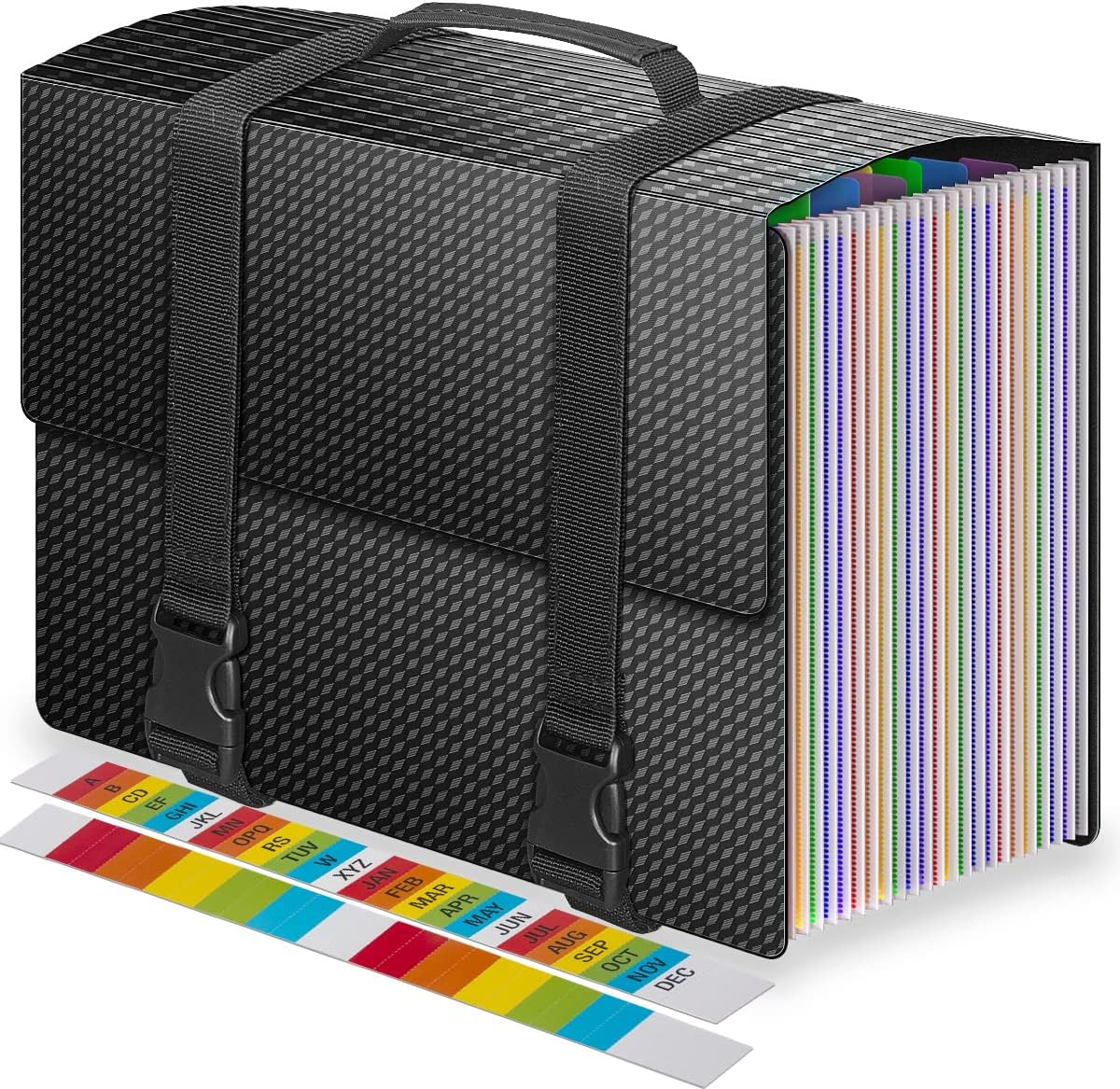 Expanding File Folders,25 Pockets Accordion File Organizer,Expandable Filing Folder with Handle,Portable File Box for Receipt,Bill,Paper,A4/Letter Size,2 Adjustable Straps,Diamond
