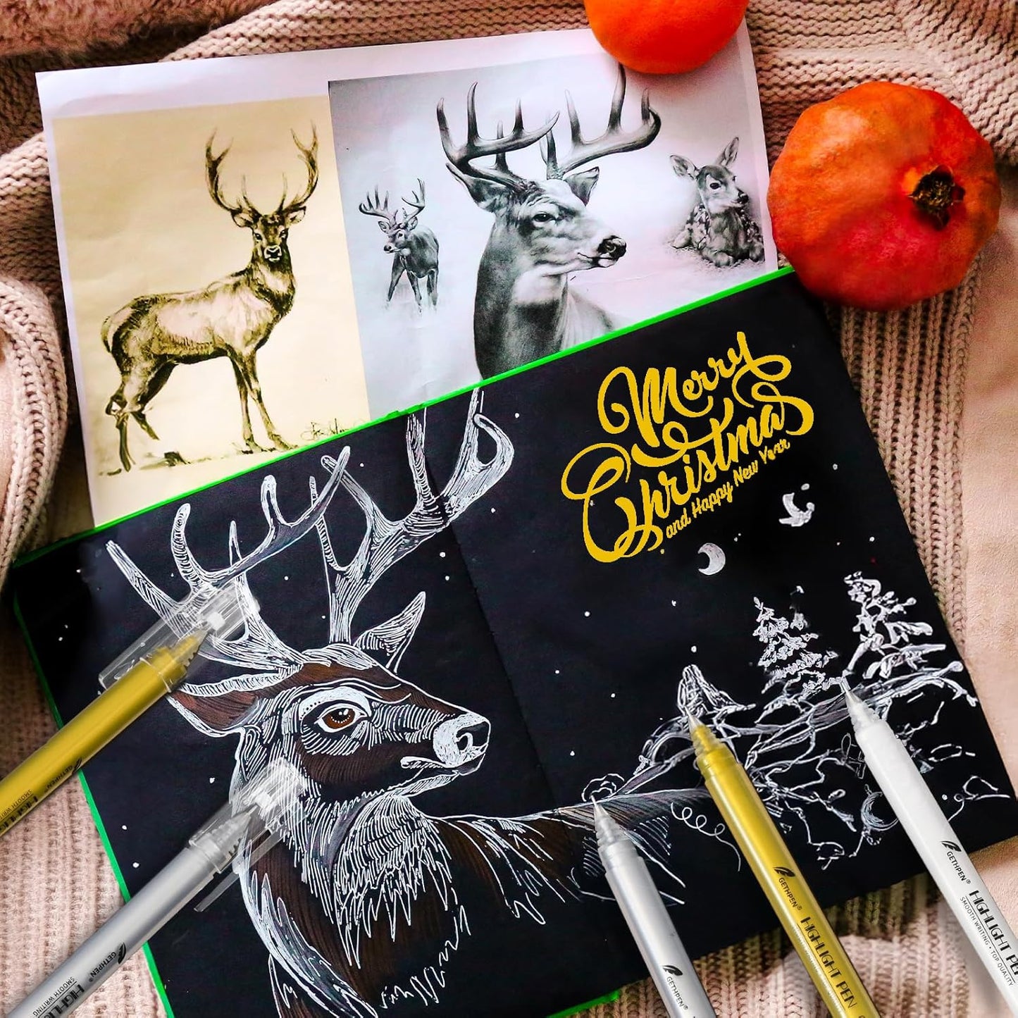 0.6mm Fine Point White Gel Pens, 3-Pack for Artists Drawing, Sketching, Illustration, and Adult Coloring Books, Opaque White Ink for Black Paper, Bullet Journaling, and Card Making