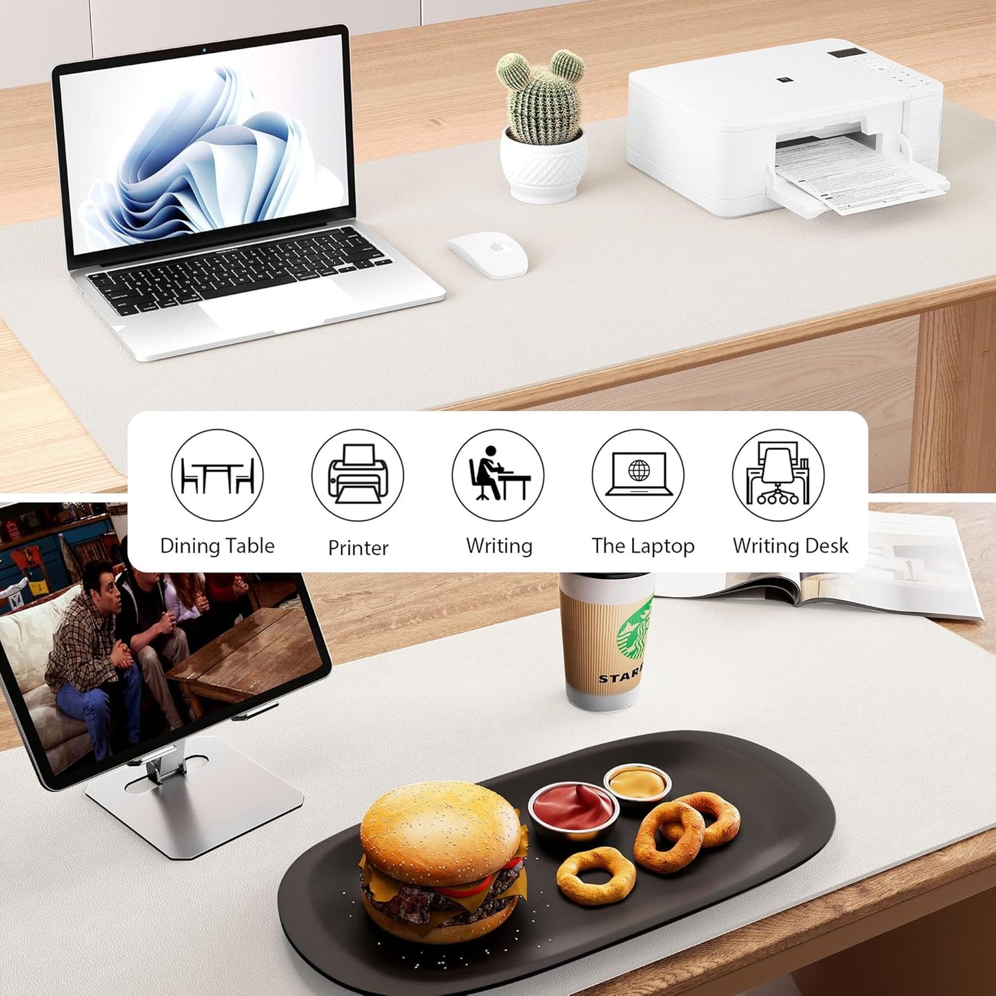 Aothia Dual-Sided Desk Pad - Leather Desk Mat, Natural Cork Desk Pad Protector, Large Mouse Pad for Desk, Waterproof Desk Blotter Pad, Desk Writing Pad for Office Work/Home, Off-White (37.8"x17")