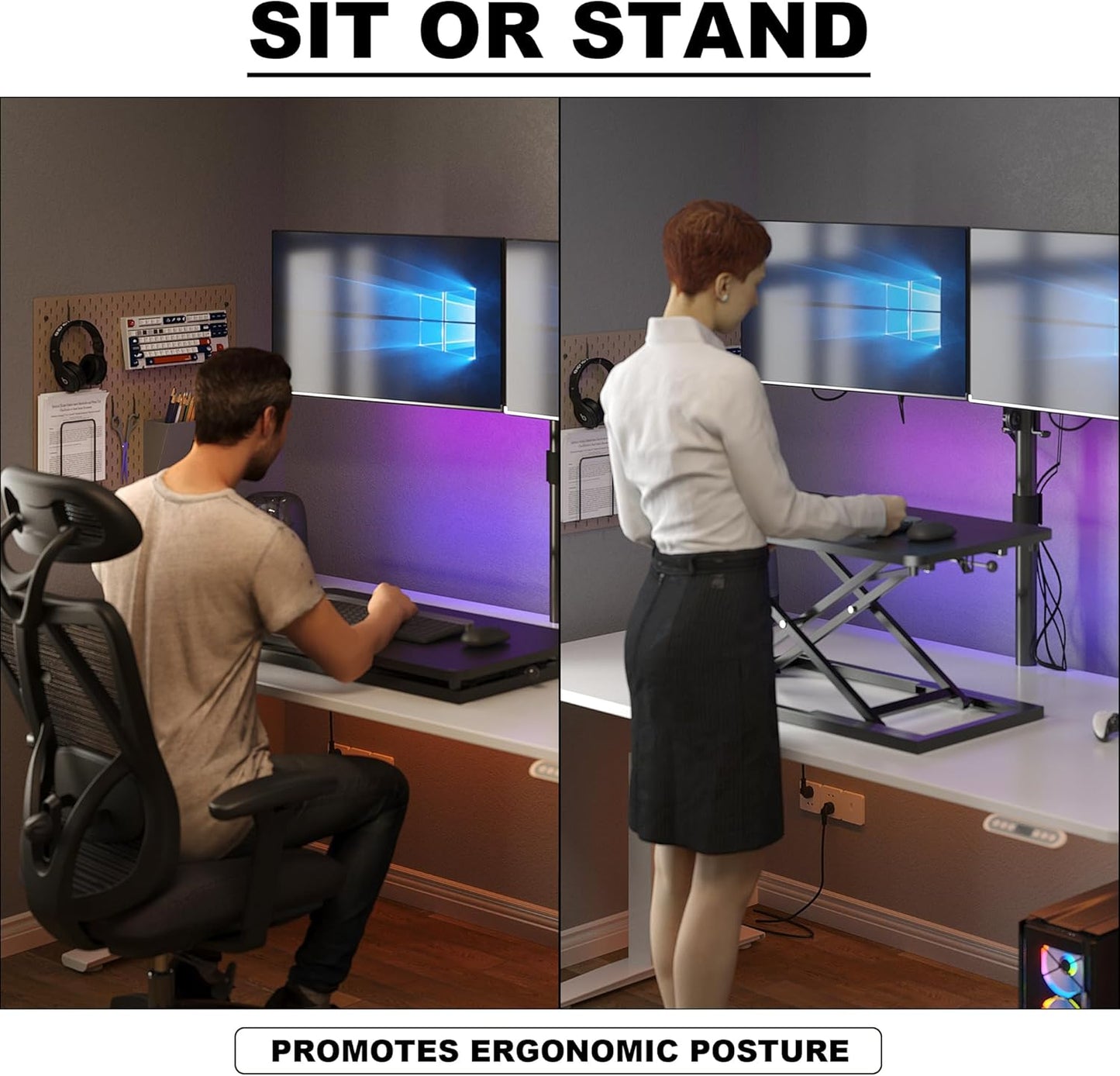 Decoholic Black Small Single 32 inch Scissors Lift Keyboard and Mouse Riser ,Height Adjustable Standing Desk Converter,for Ergonomic Sit Stand Workstations (32 inch)