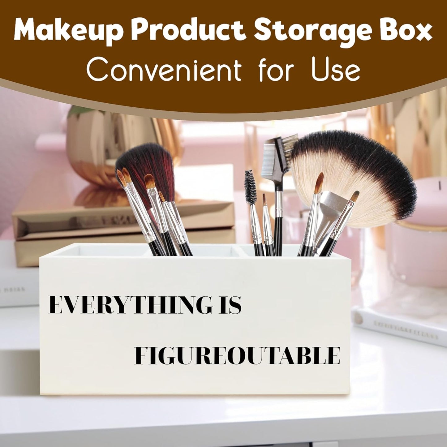 Everything is Figureoutable Inspirational Pen Holder for Desk, Motivational Gifts for Coworkers Women Men, Positive Quote Wooden Pen Pencil Holder Organizer for Office Desk Accessories