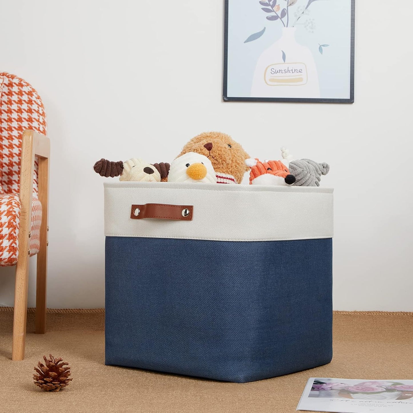 DULLEMELO Storage Baskets for Shelves Closet Storage,Large Home Organization Bins for Gifts Empty,Foldable Fabric Storage Cubes Baskets for Nursery Toy Towels Clothes Storage(White&Blue)