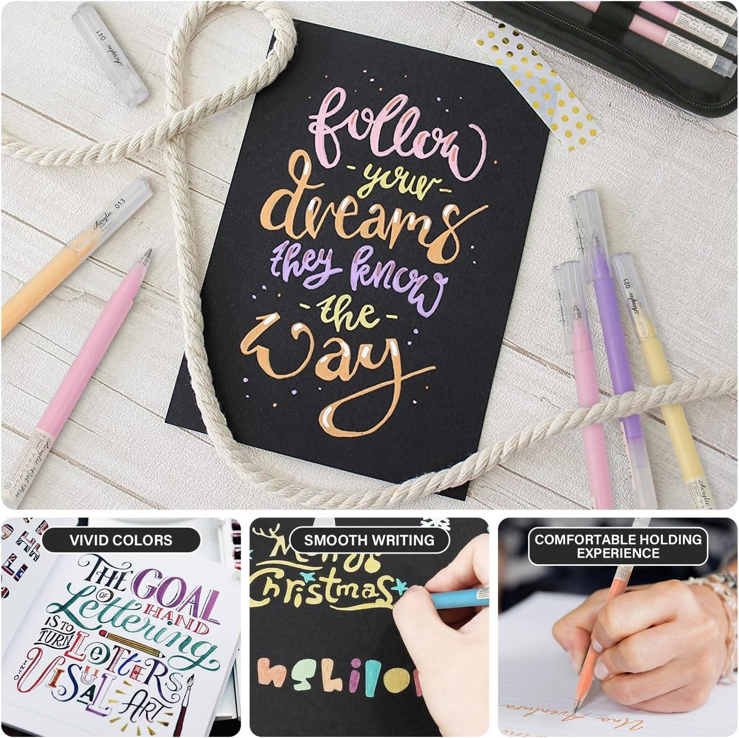 48 Colors 3D Acrylic Gel Pens & Black Paper Sketchbook for Drawing, 1mm Fine Point Acrylic Ink Pen, Opaque Archival Ink Pens for Black Paper Drawing, Sketching, Illustration, Card Making