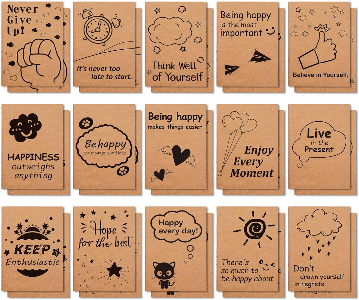 feela 30 Pack Kraft Notebooks, 15 Designs A6 Cute Mini Pocket Notebooks and Journals, Lined Motivation Small Journal Notebook Bulk for Women School Supplies Taking Memos, 4.1X5.8 in, 80 Pages