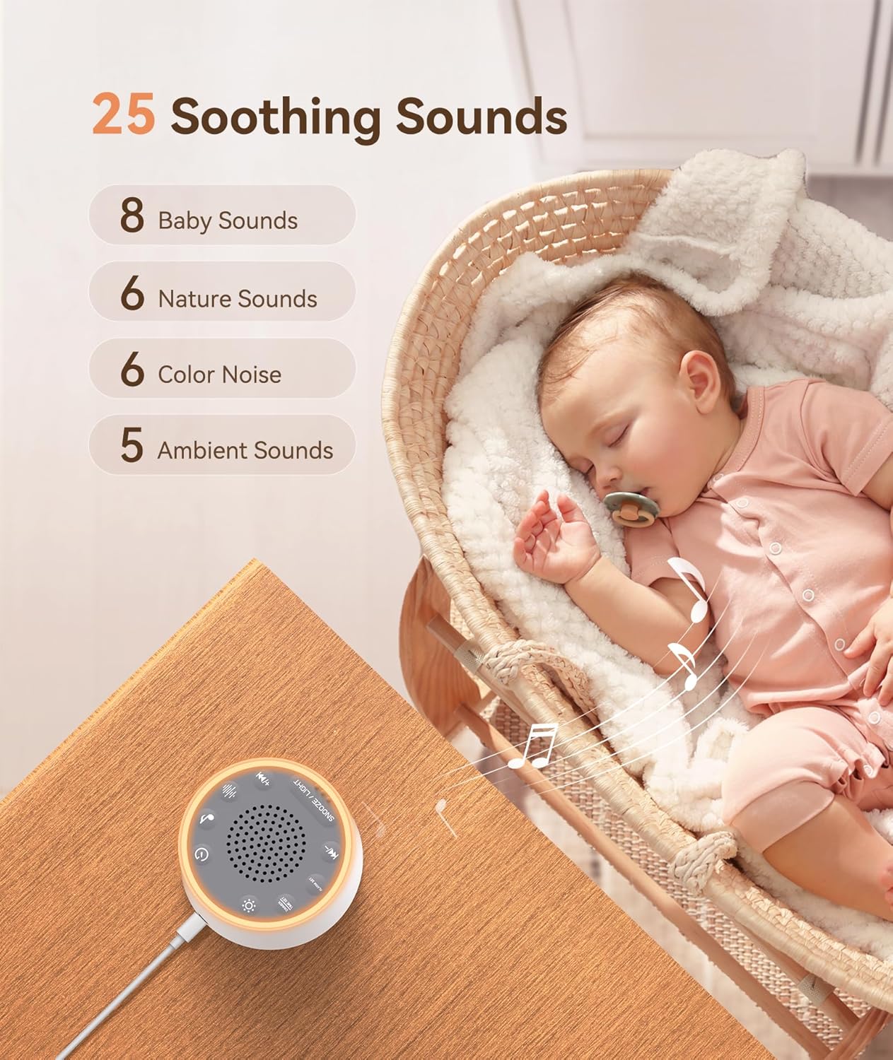 Dreamegg Sound Machine with Nursery Lamp - Sound Machine Baby, Soothing Sounds, Timer, Memory Function, 10 Colour Night Light, White Noise Machine Alarm Clock for Newborn Baby Registry Gift, White