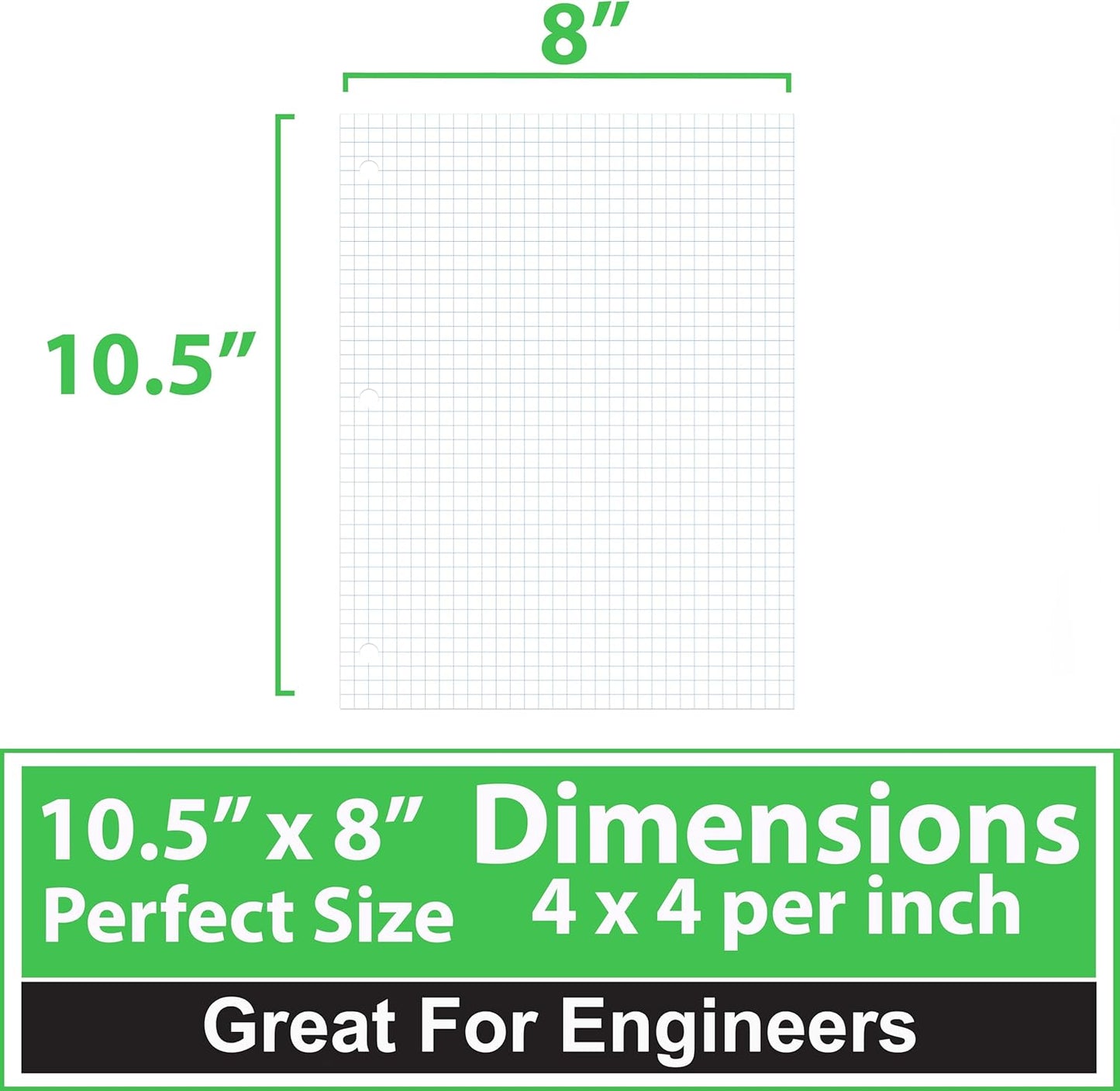 Graph Paper, Loose Leaf Graph Paper, 4 x 4 Squares Per Inch Quad Ruled Graph Paper, 10.5” x 8” Graphing Paper, 56 gsm, 150 Per Pack, 7200 Sheets (48 Pack)