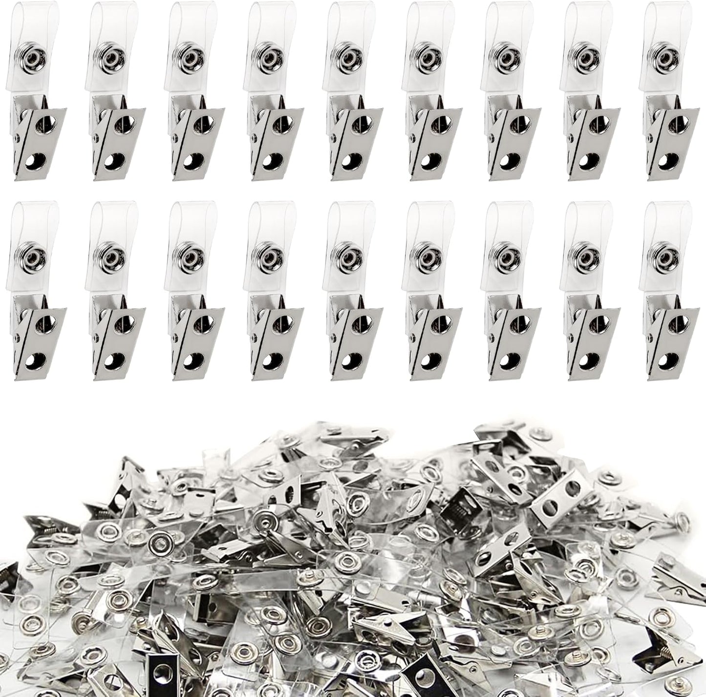 Happy Trees 100pc Metal Badge Clips with Strap Clear ID Strap Clip Adapter