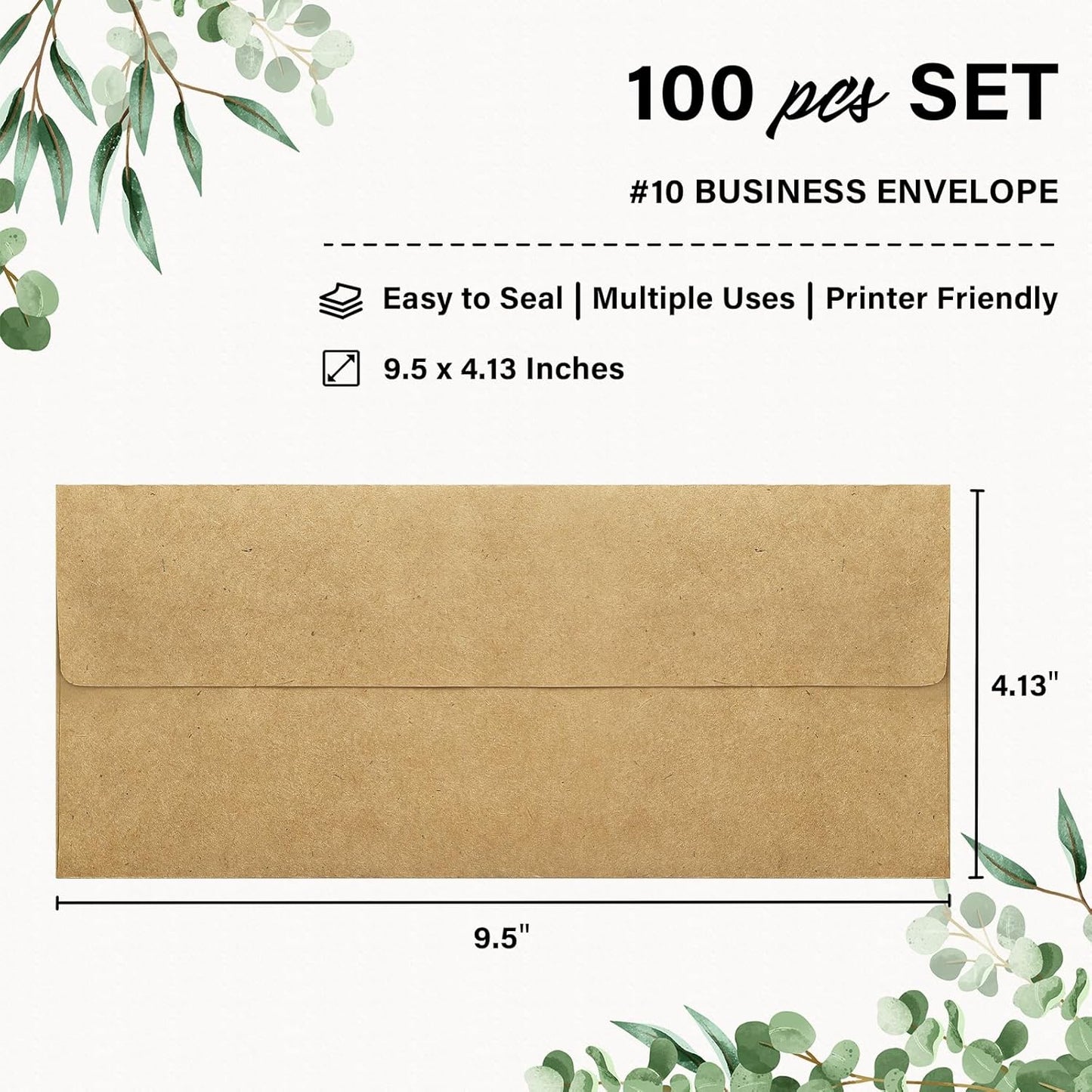 100 Pack #10 Business Envelopes, Self Seal Standard Kraft Envelopes for Secure Business & Legal Mailing, Office, Checks, Letter, Invoices, 4 1/8 x 9 1/2 Inches