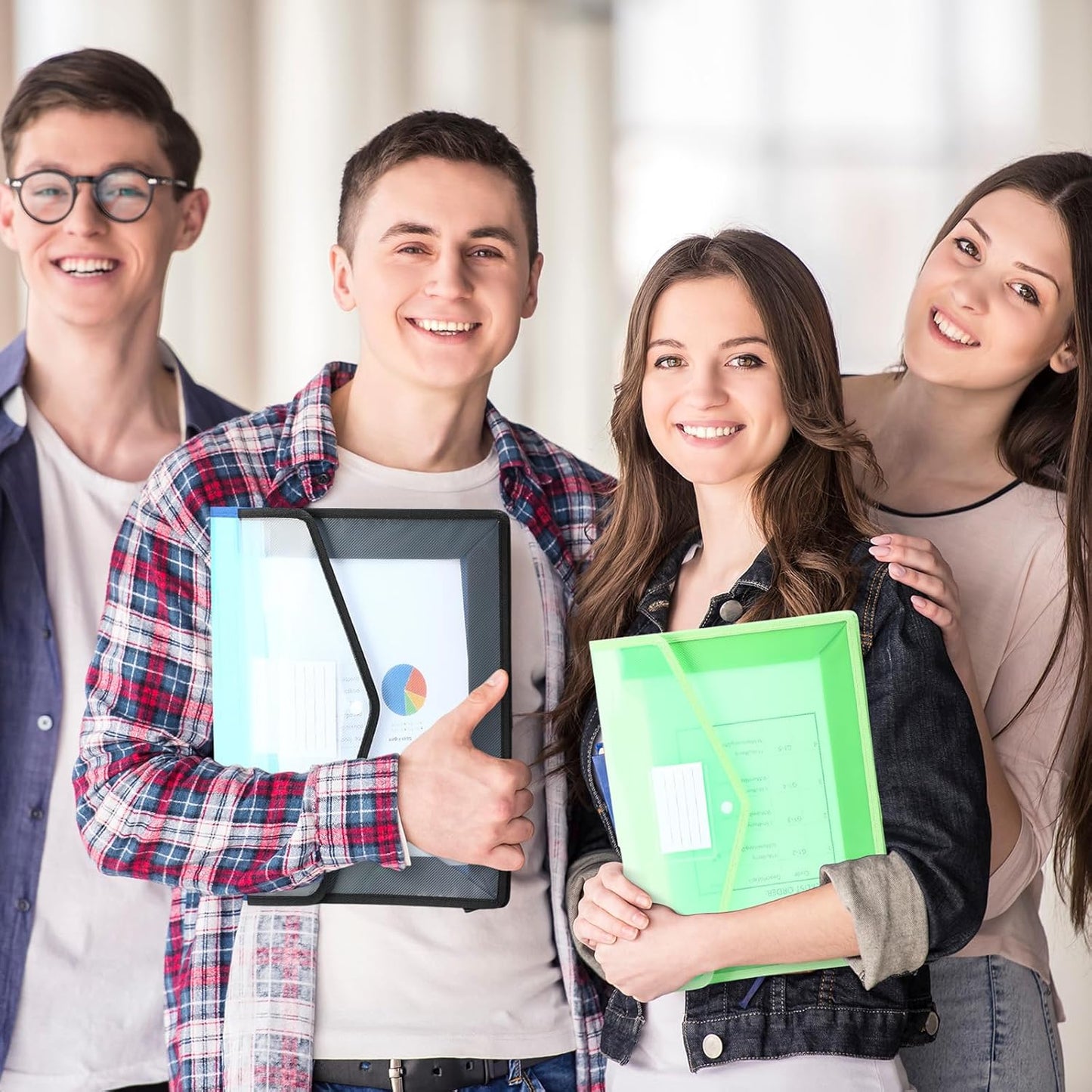 Epakh 3 Pack B4 Plastic Expanding File Folders Wallet for School Classroom Envelope File Folder Document Organizer Colorful Receipt Organizer with Snap Closure for Office (White Green Blue)