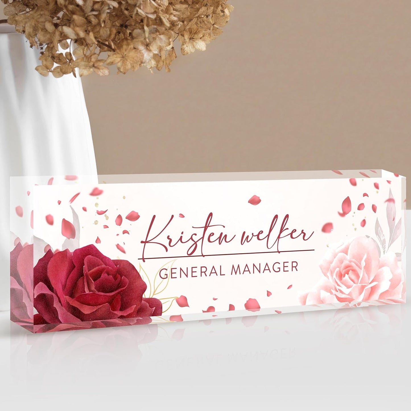 Custom Name Plate for Desk | Personalized Desk Name Plate | Personalized Boss Employee Appreciation Gifts | Acrylic Name Plate Office Desk Accessories (A-Rose)