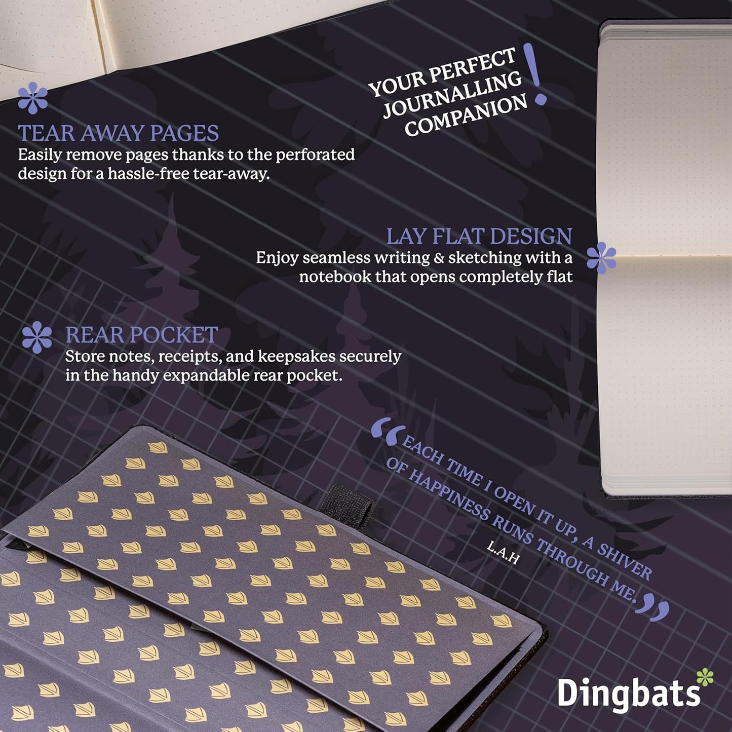 Dingbats* Wildlife Lined Writing Journal Notebook A5 - Vegan Leather Hardcover - Ideal for Work, Travel - Pocket, Elastic Closure, & Bookmark