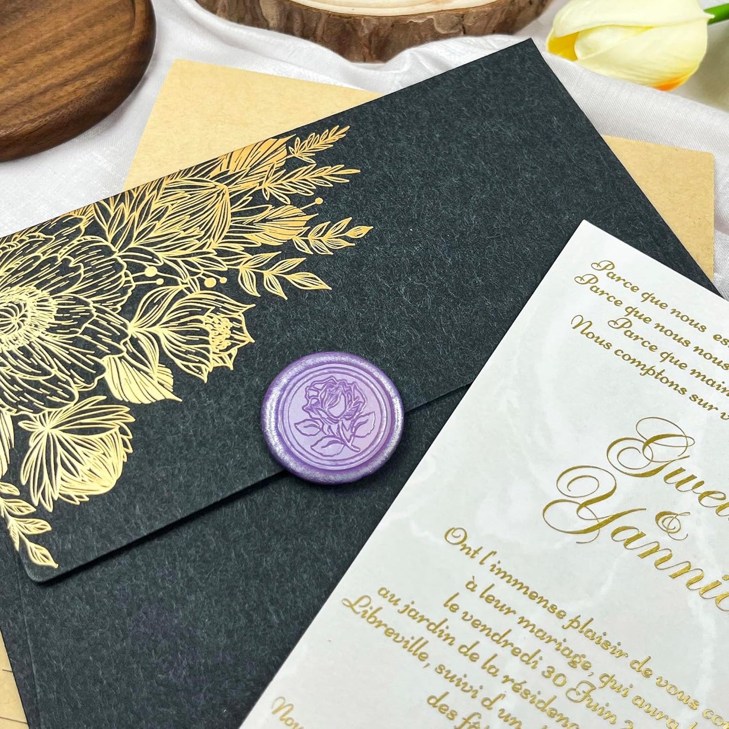 100Pcs Wax Seal Stickers Handmade Envelope Seals Self Adhesive Wax Stickers for Wedding Party Invitations, Envelope, Gift Wrap, Christmas(Rose Style, Lilac Purple)