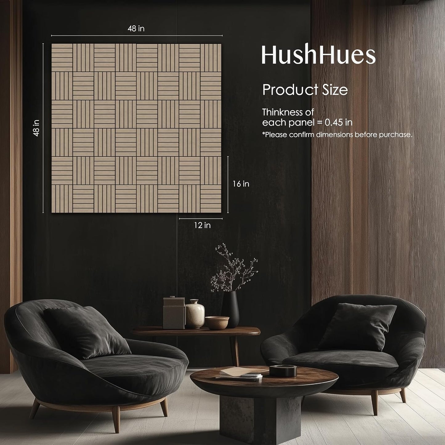 12-Pack Acoustic Panels, 16"x12"x0.4" Large Acoustic Wall Panels, Self-Adhesive Sound Absorbing Panels for Recording Studios & Offices,Camel+Black Decorative Acoustic Panels