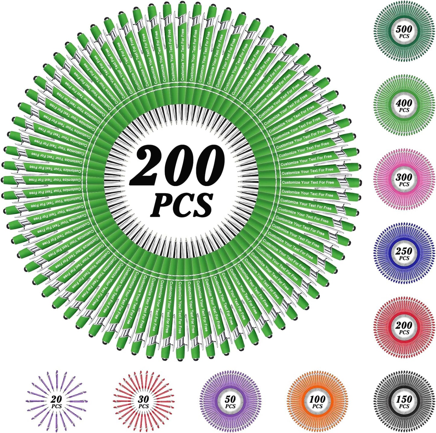 Max 500 Pcs Personalized Pens Bulk, Custom Pens with Free Engraving, Customized Stylus Tip Ballpoint Pen with Your Name Massage Text for School Office Business Graduation Anniversaries-200 Packs