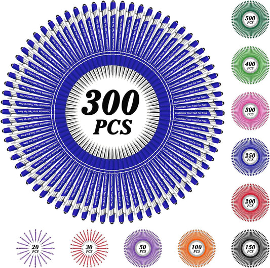 Max 500 Pcs Personalized Pens Bulk, Custom Pens with Free Engraving, Customized Stylus Tip Ballpoint Pen with Your Name Massage Text for School Office Business Graduation Anniversaries-300 Packs