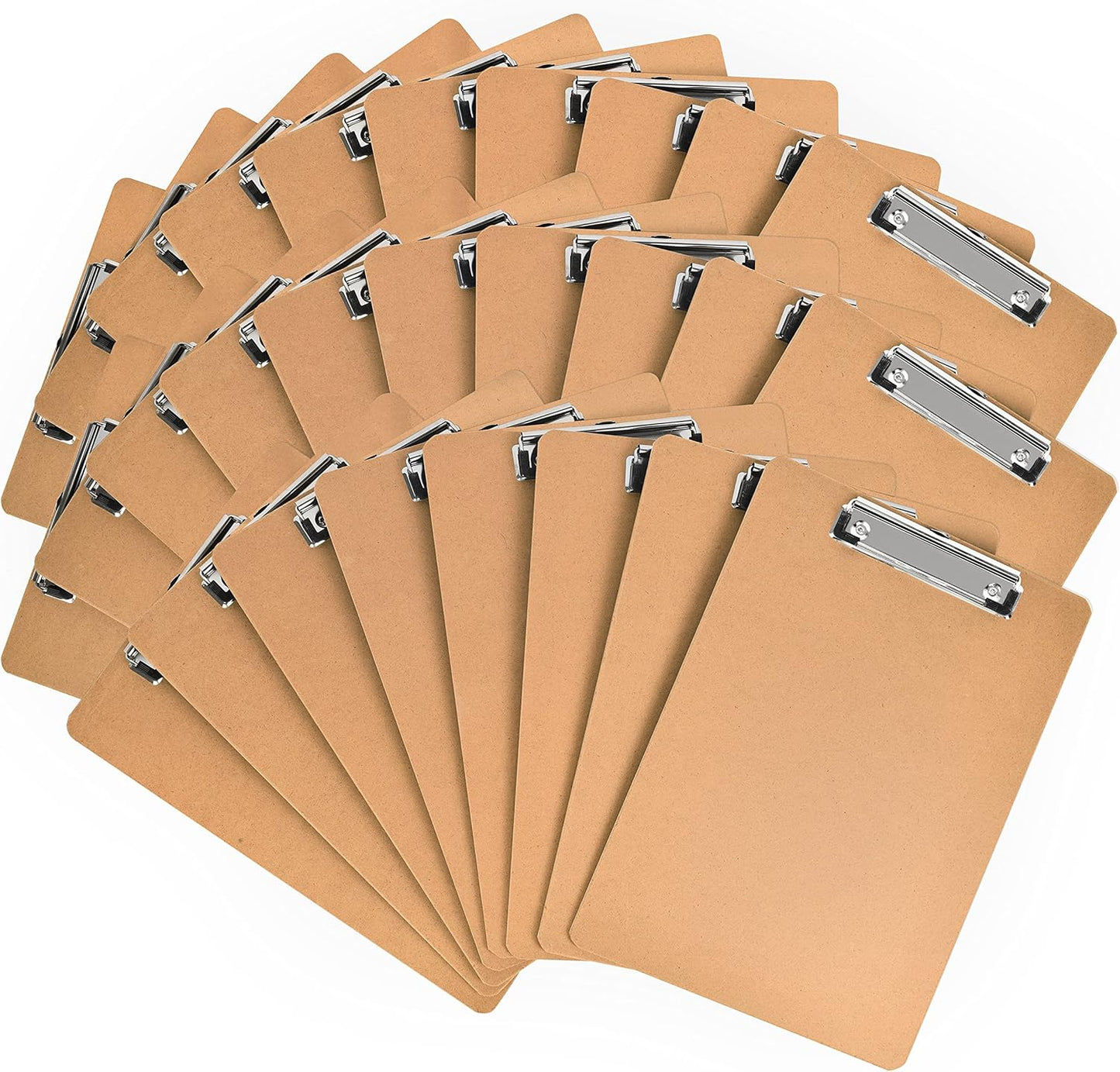 HappyHapi 28 Pack Clipboard 8.5 x 11 Letter Size Clip Boards Bulk, A4 Wooden Hardboard Office Clipboards Pack for Classroom, Work-Meetings, Brown
