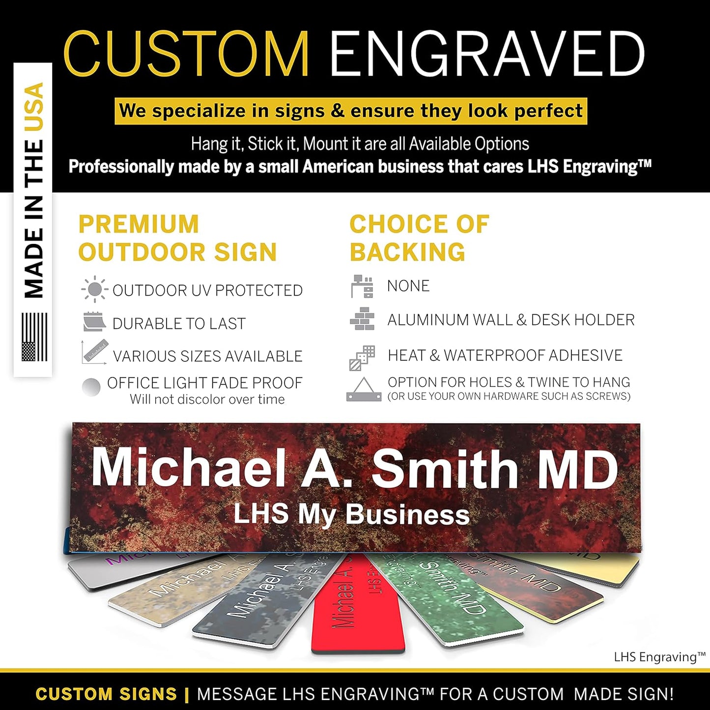 Engraved Door Signs for Office Personalized Rustico Granite Plastic Door Plaque White Letters - Made in USA 2x10 S2