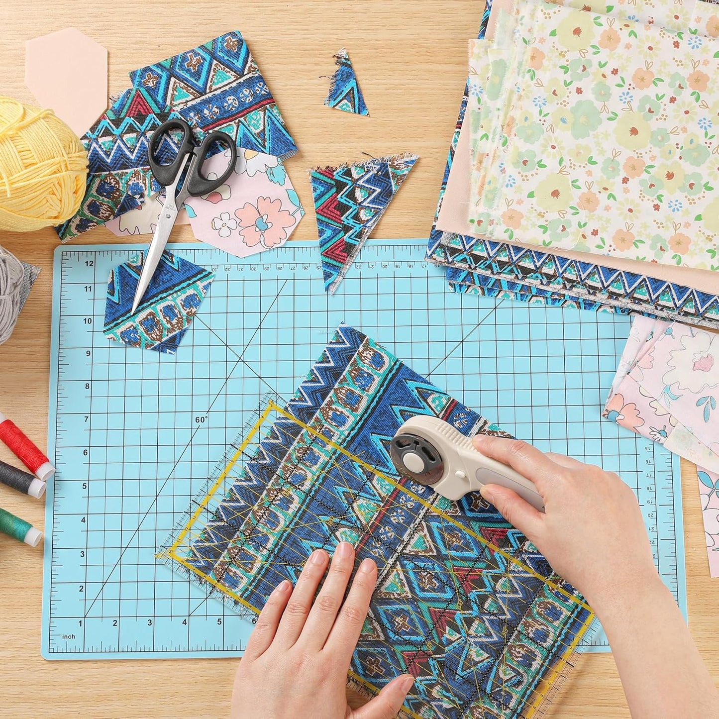 Full 18''x12'' Grid Size Self Healing Cutting Mat, A3 Rotary Cutting Sewing Mat, 5-Ply Double Sided Cutting Board for Crafts Sewing Quilting Hobby Fabric Precision Scrapbooking Project, Aqua Blue