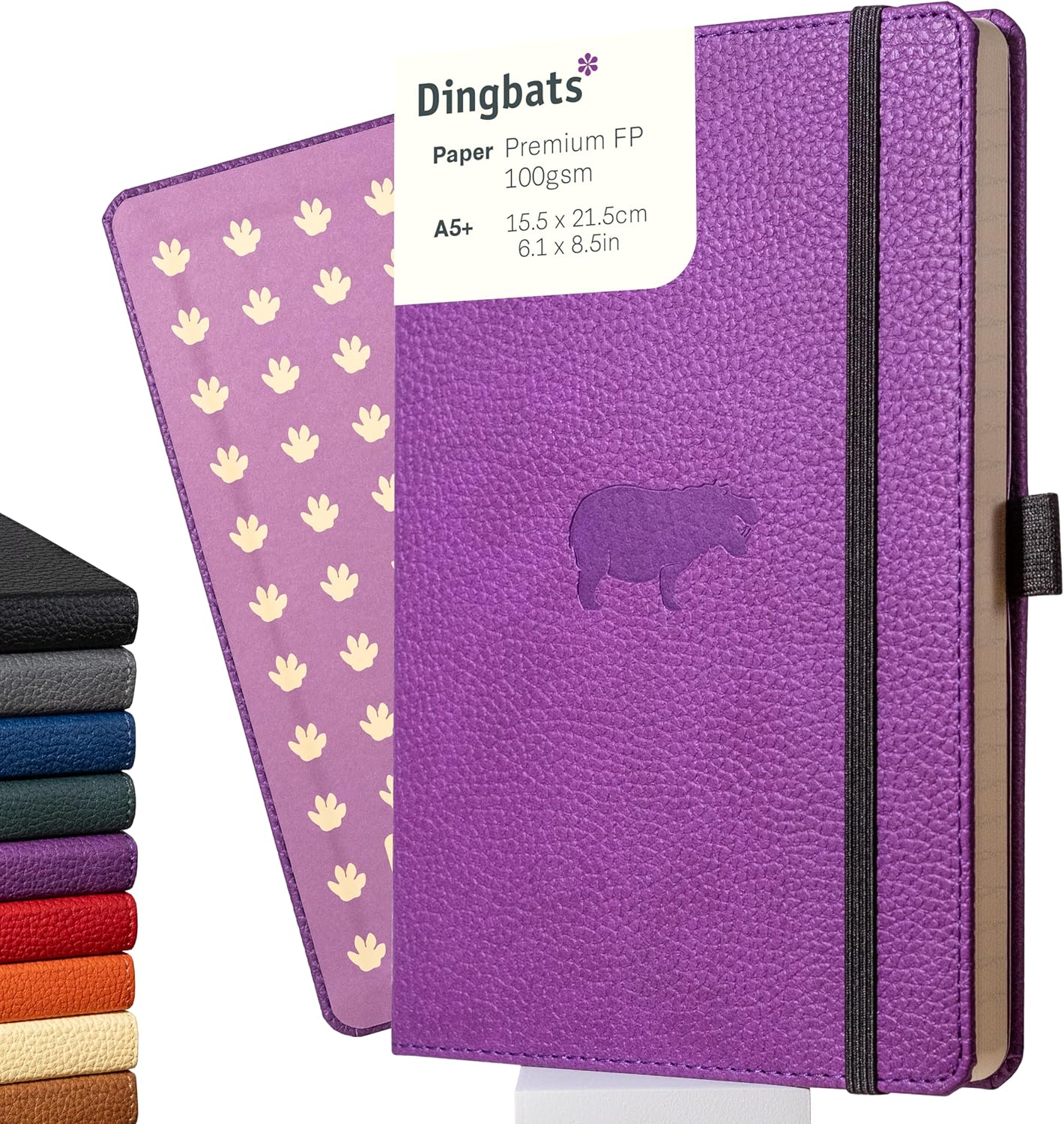 Dingbats* Wildlife Dotted Journal Notebook A5 - Vegan Leather Hard Cover, Ideal for Work, Travel - Pocket, Elastic